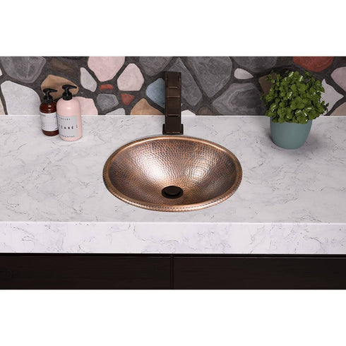 Pure Copper Hand Hammered 17 inch Oval Drop-In Bathroom Vanity Sink